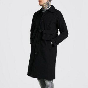 Boohooman Single Breasted Mac w/ Harness Bag Detail Coat - XL